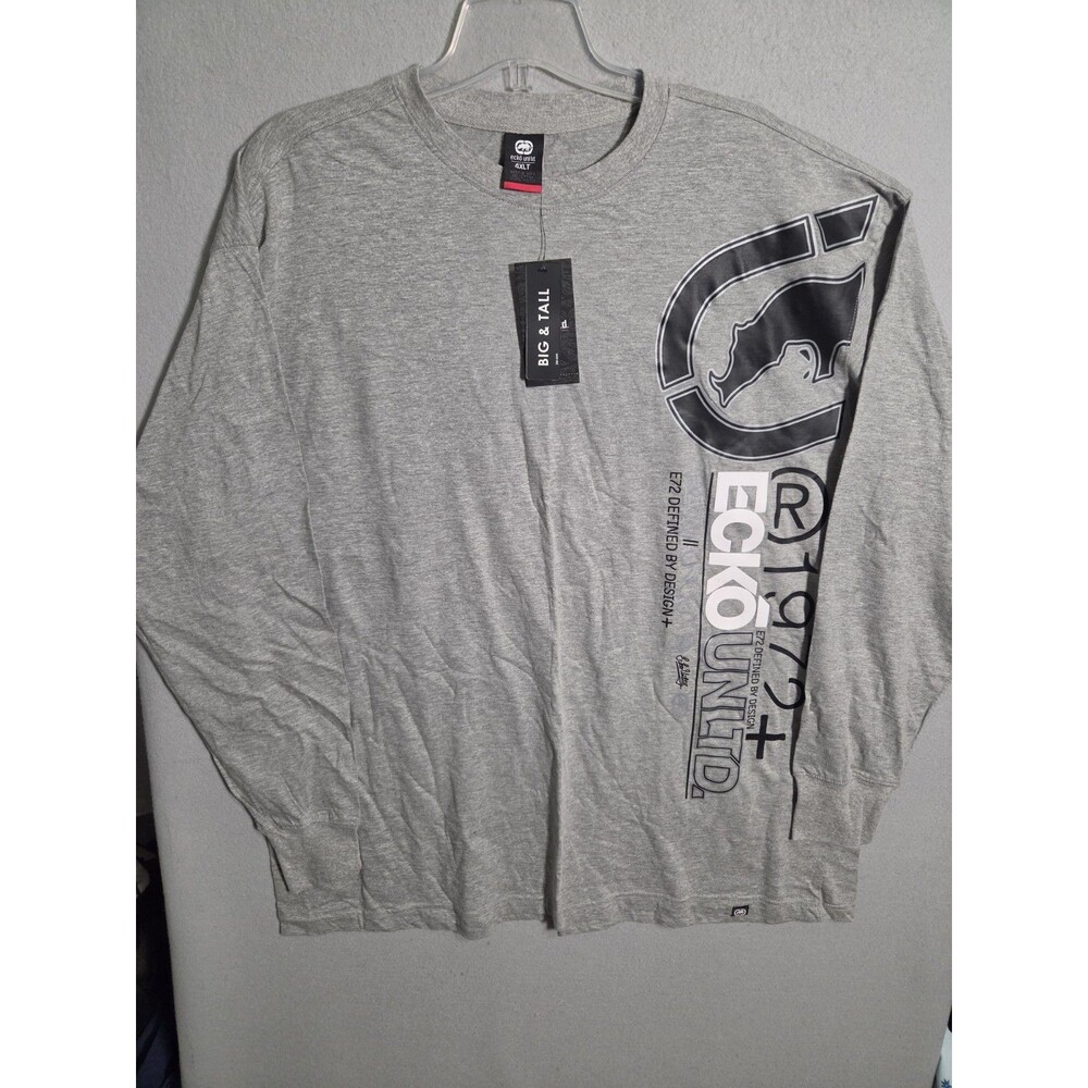 NWT Ecko Unltd Tshirt Mens 4XLT Gray Black Graphic Print Crew Neck LS Vtg Y2K